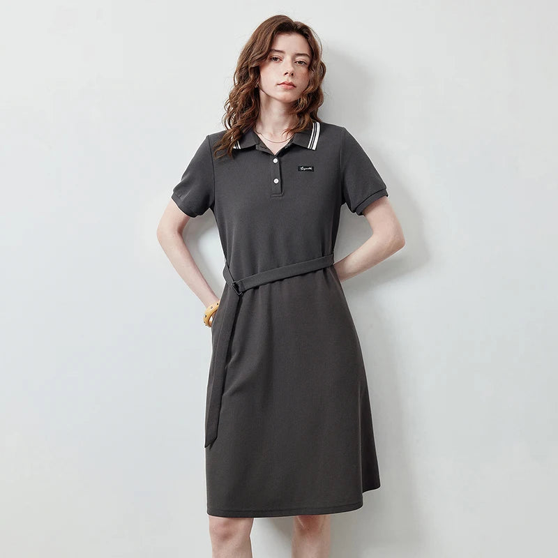Tie-Waist Short-Sleeve Polo Dress