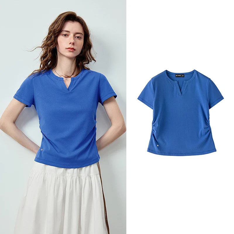 Notched-Neck Short-Sleeve Tee