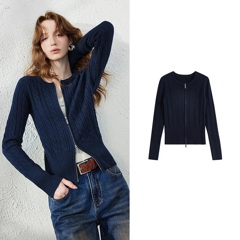 Cable-Knit Zip Cardigan