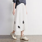 Bird-Motif A-Line Midi Skirt