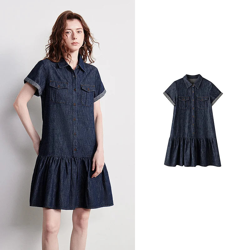 Drop-Waist Denim Shirt Dress