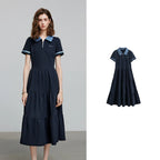 Tiered Short-Sleeve Midi Polo Dress