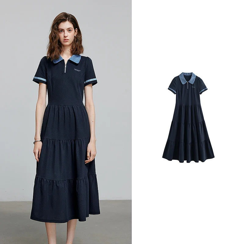 Tiered Short-Sleeve Midi Polo Dress