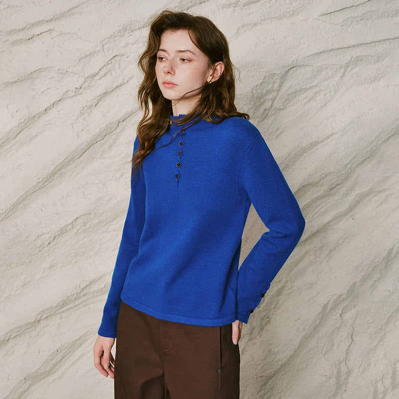 Contrast-Trim Long-Sleeve Knit Henley