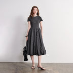 Short-Sleeve Balloon-Hem Midi Dress