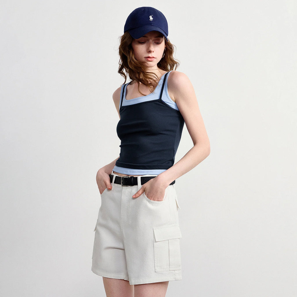 Contrast-Trim Square-Neck Tank Top