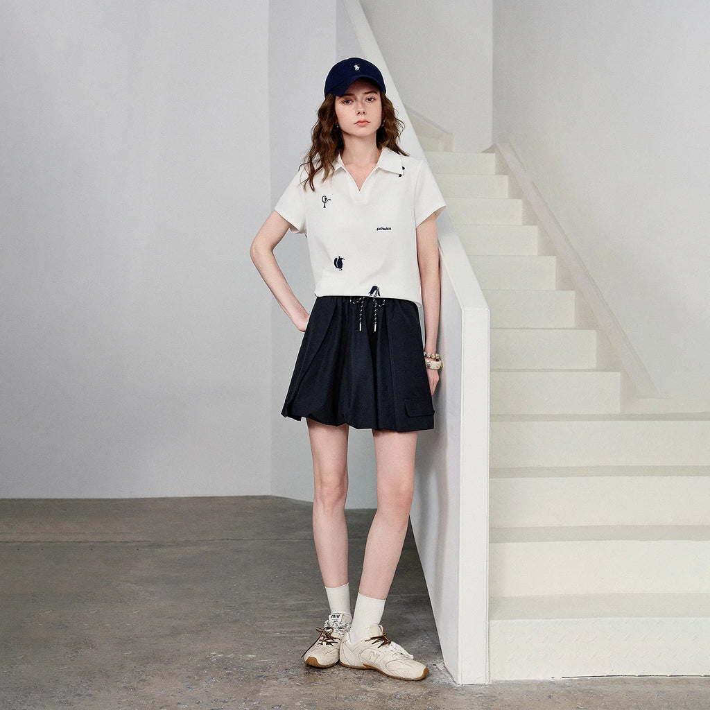 Drawstring Flared Mini Skirt