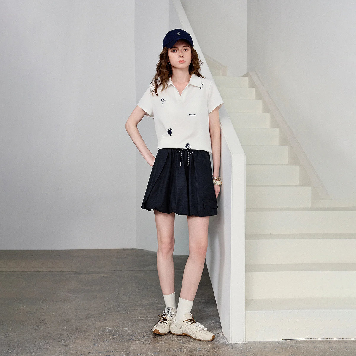 Drawstring Flared Mini Skirt