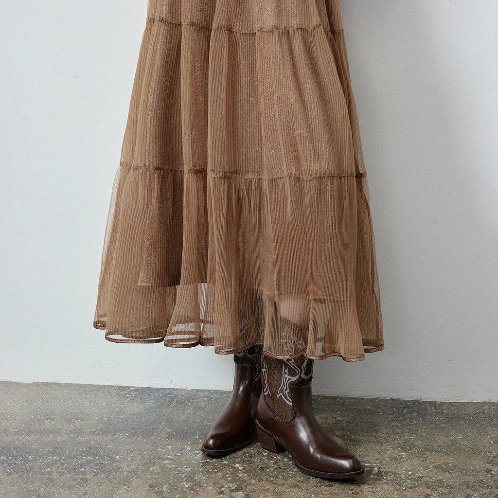 Tiered Sheer Midi Skirt