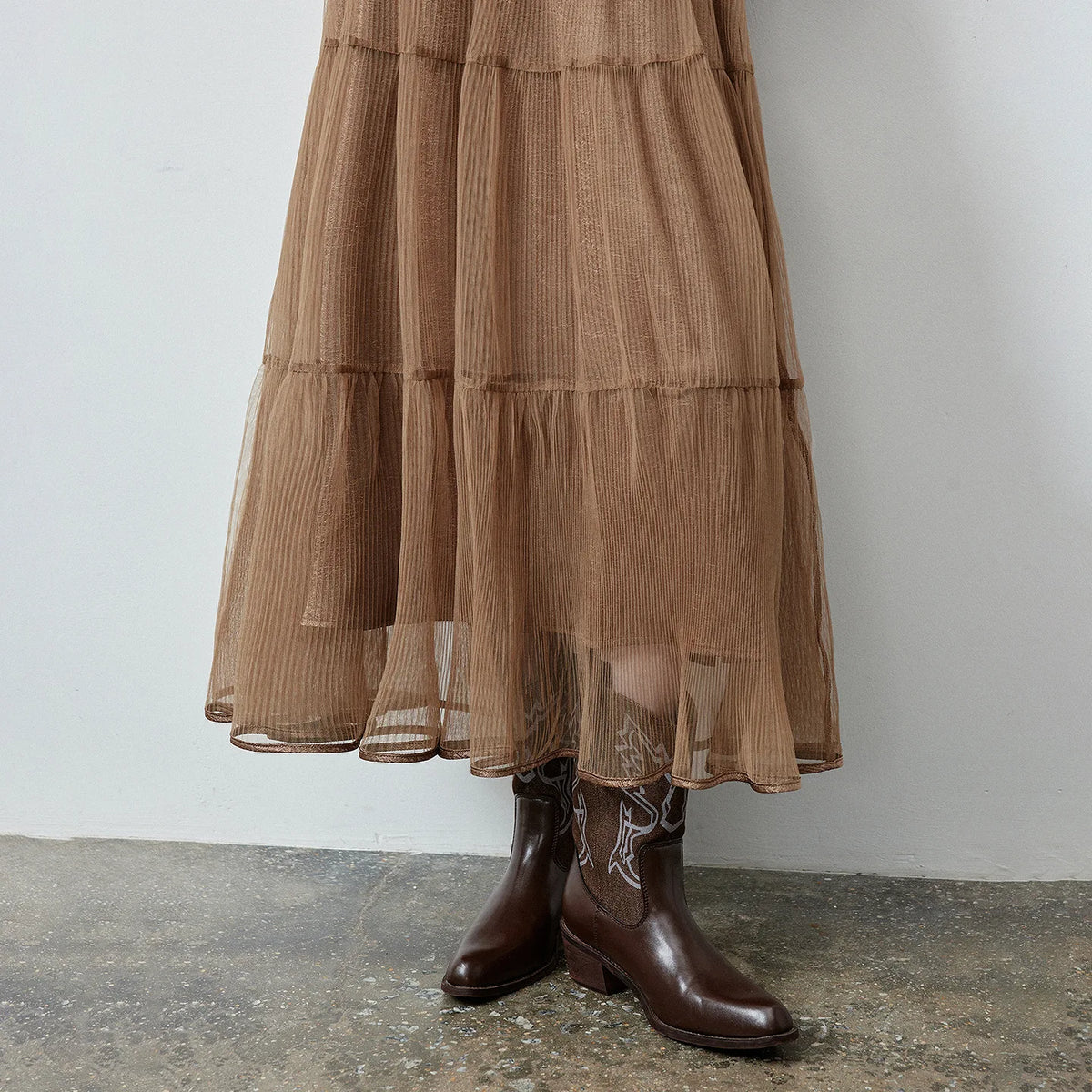 Tiered Sheer Midi Skirt