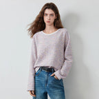 Textured Crewneck Long-Sleeve Knit Top