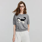 Cat-Motif Knit Tee