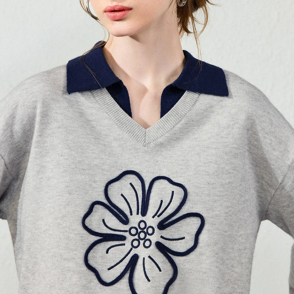 Floral Contrast-Trim Knit Polo