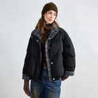 Plaid-Trim Puffer Jacket