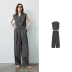 Button-Front Vest and Wide-Leg Pants Set