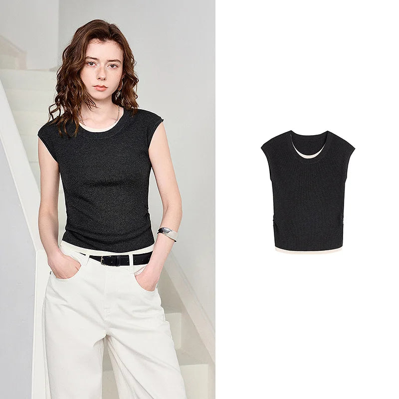 Boat-Neck Sleeveless Knit Top