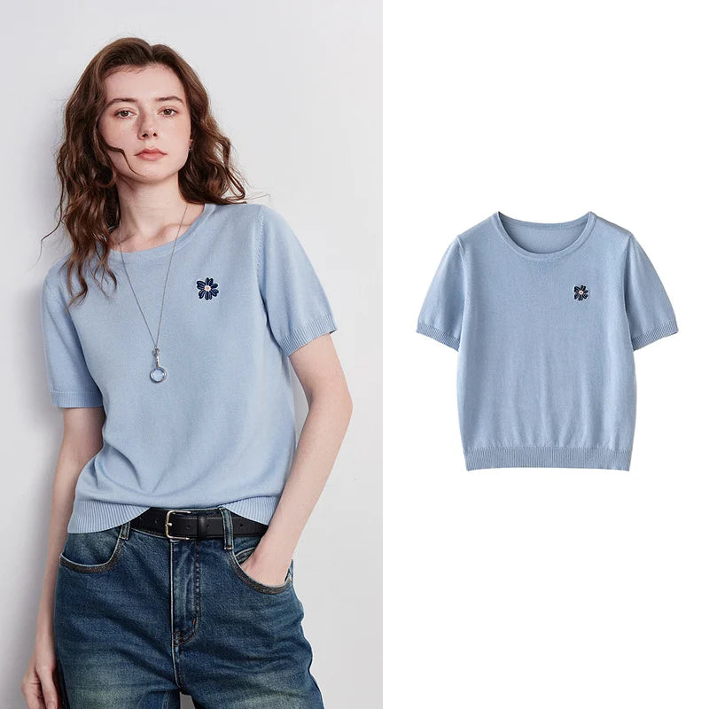 Motif-Detail Crewneck Knit Tee