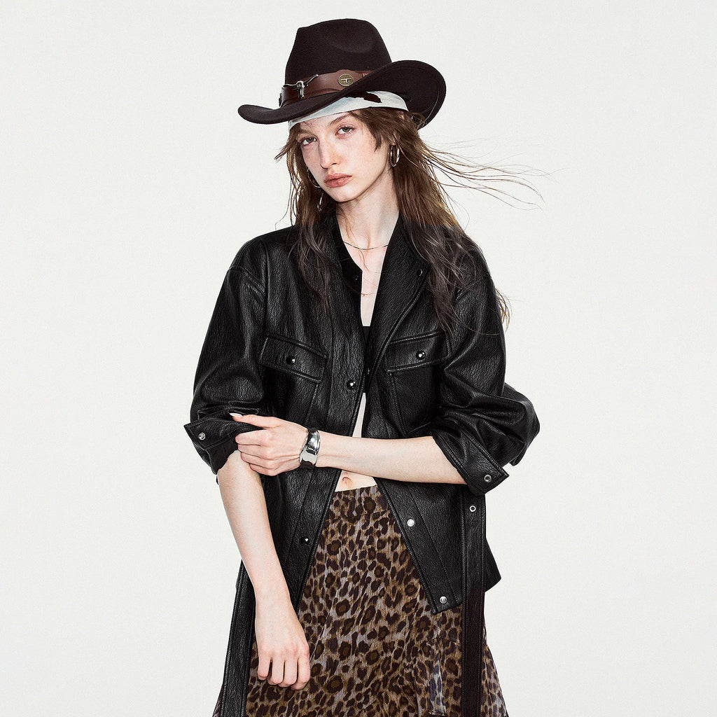 Belted Patch-Pocket Glossy Jacket
