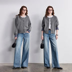 Plaid-Trim Crewneck Cardigan