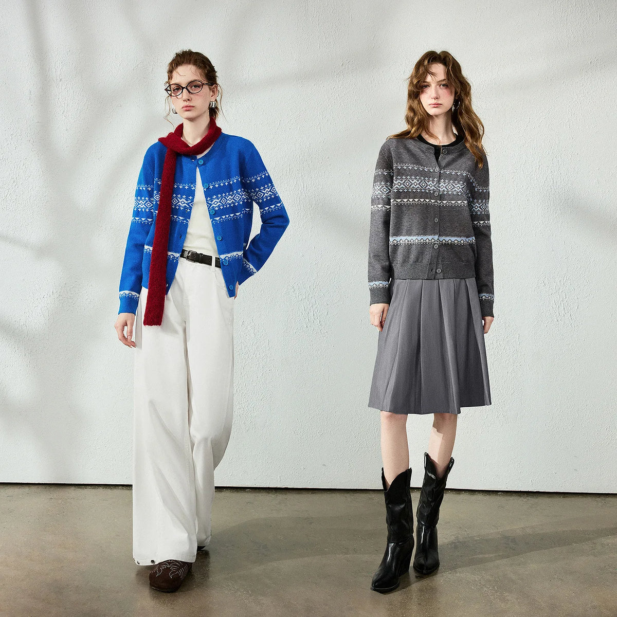 Fair Isle Zip-Up Knit Cardigan