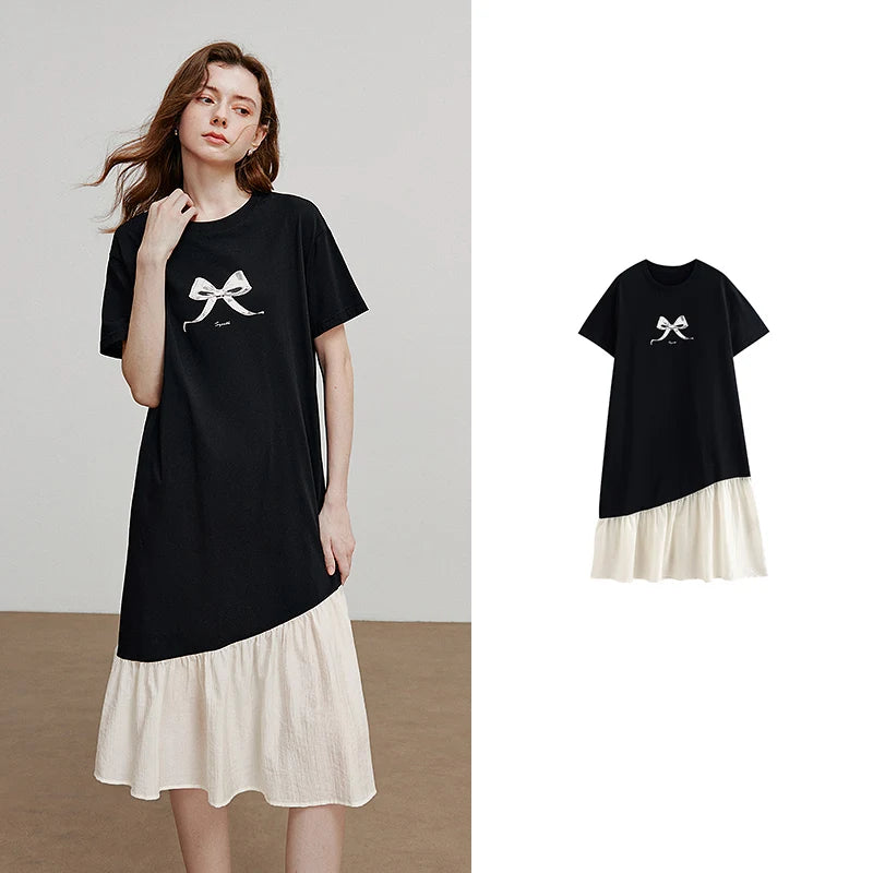 Bow Graphic Ruffle-Hem Dress