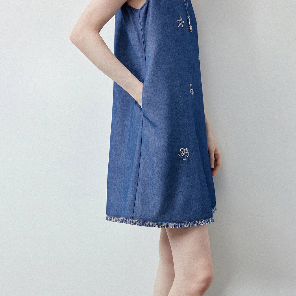 Sea-Motif V-Neck Mini Dress