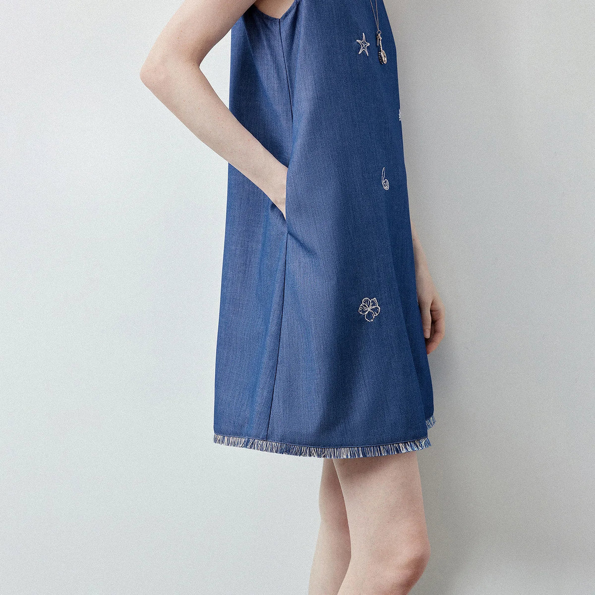 Sea-Motif V-Neck Mini Dress