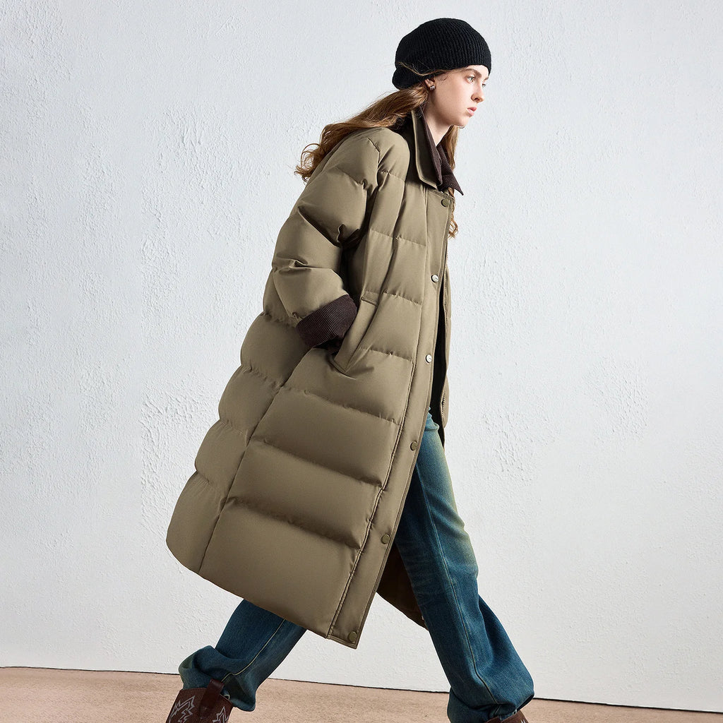 Long Quilted Collared Coat