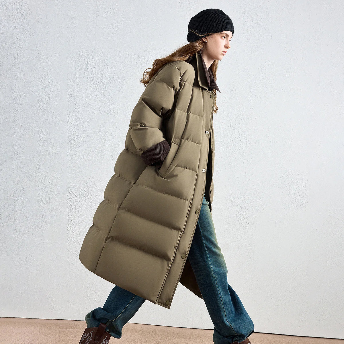 Long Quilted Collared Coat
