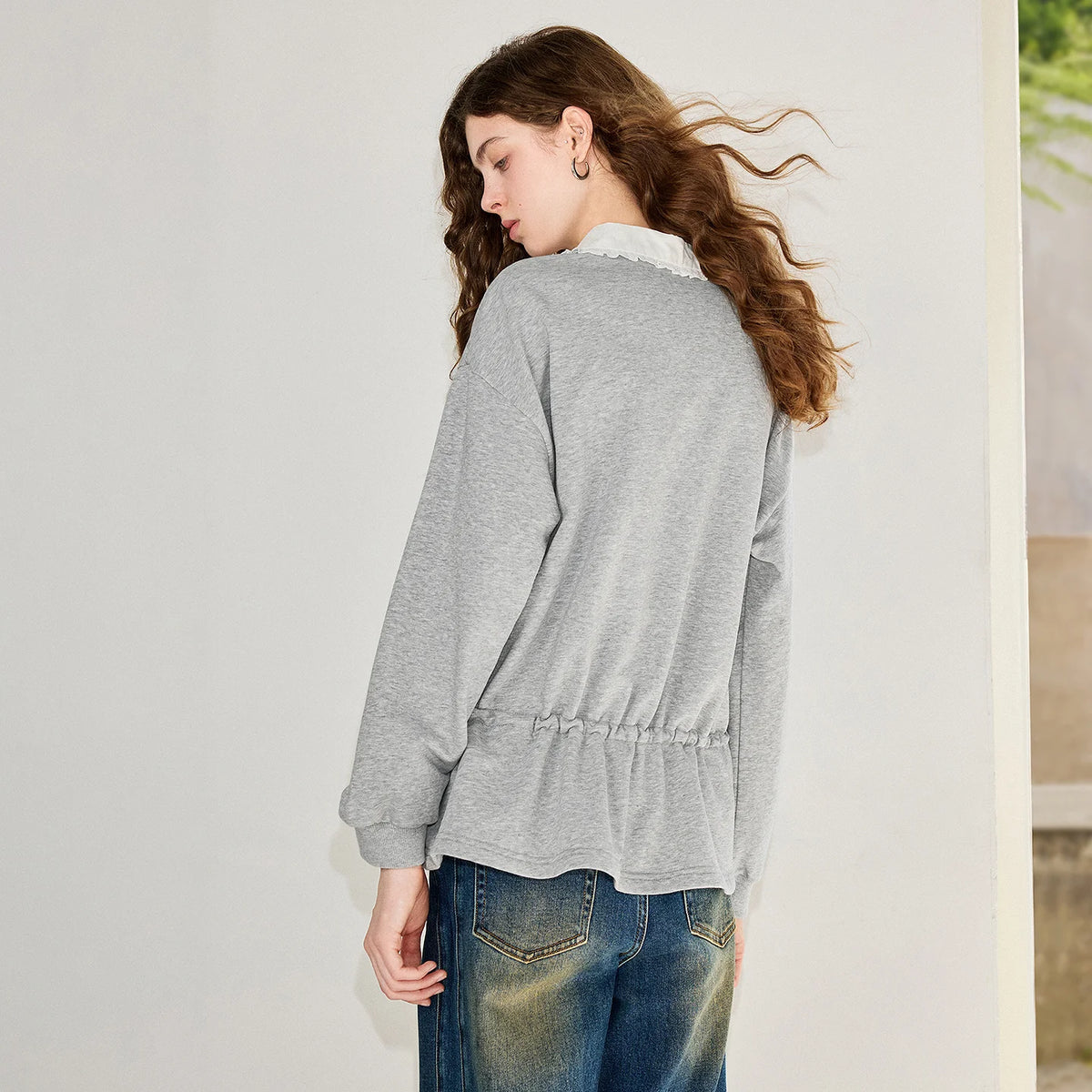 Scalloped-Collar Peplum Sweatshirt