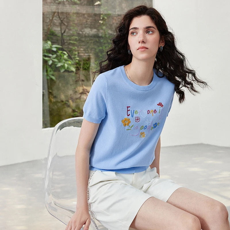 Floral Slogan Knit Tee