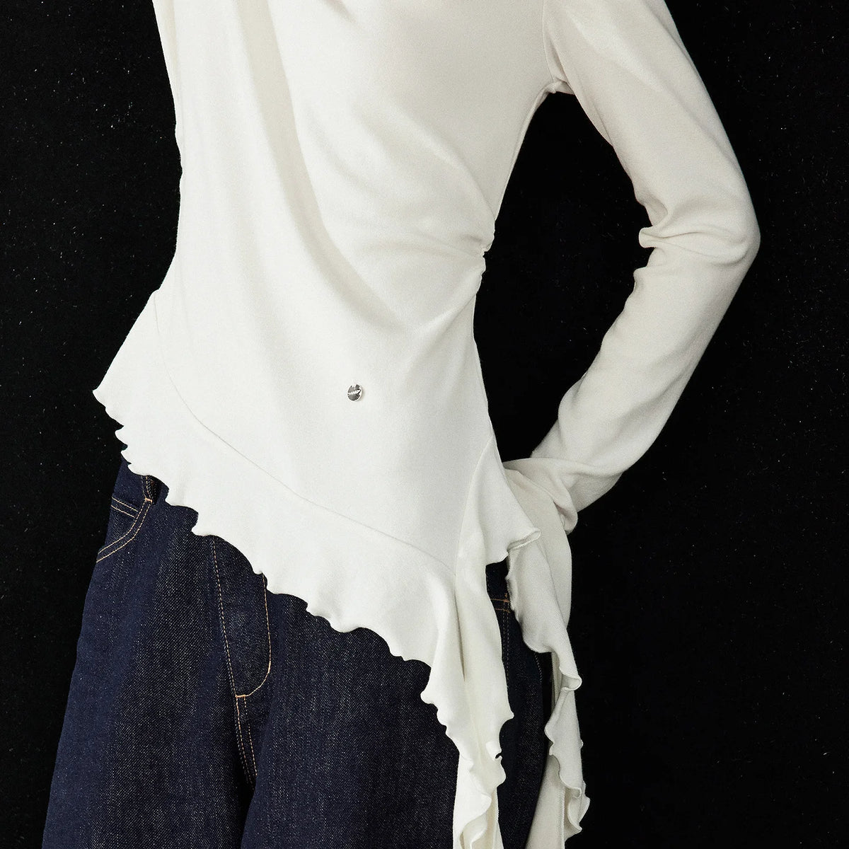 Scalloped-Hem Long-Sleeve Top
