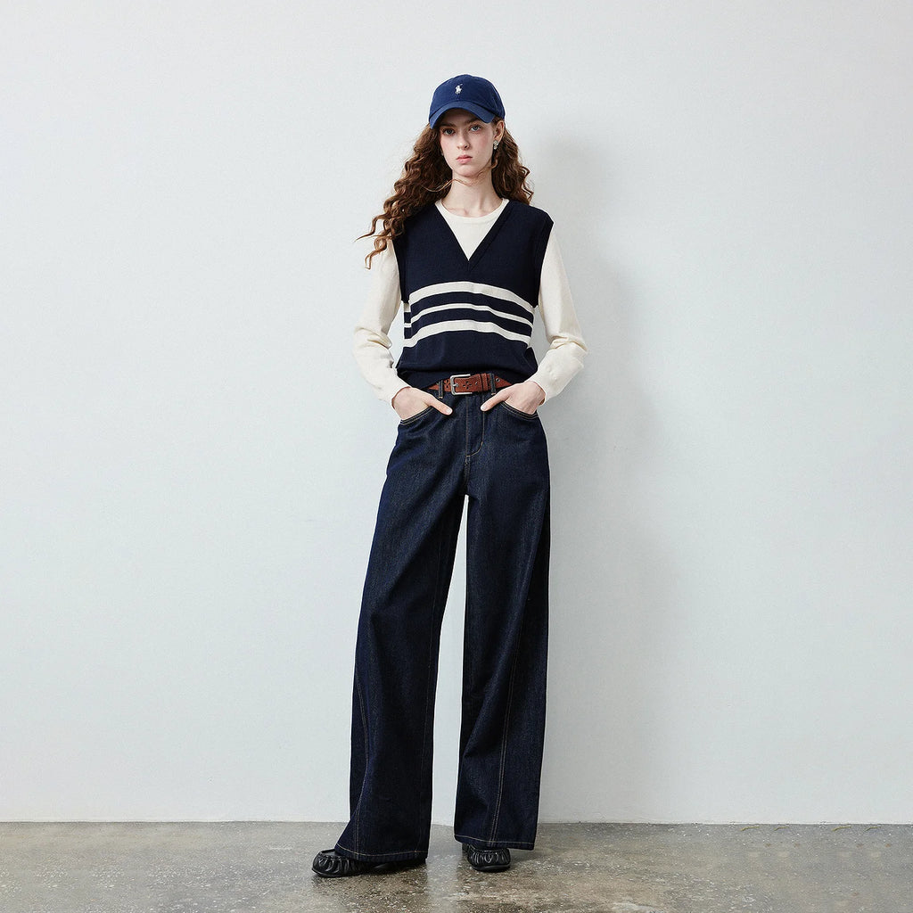 Layered-Look Striped Knit Top