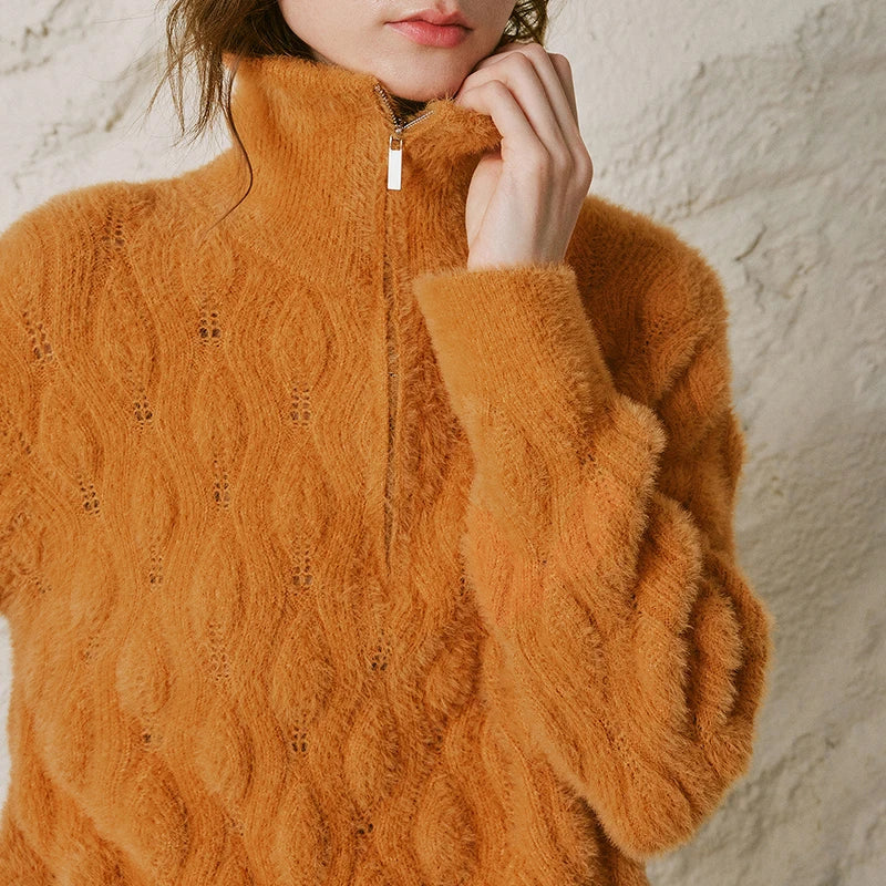 Textured Zip-Neck Sweater