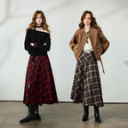 Asymmetric Plaid Midi Skirt