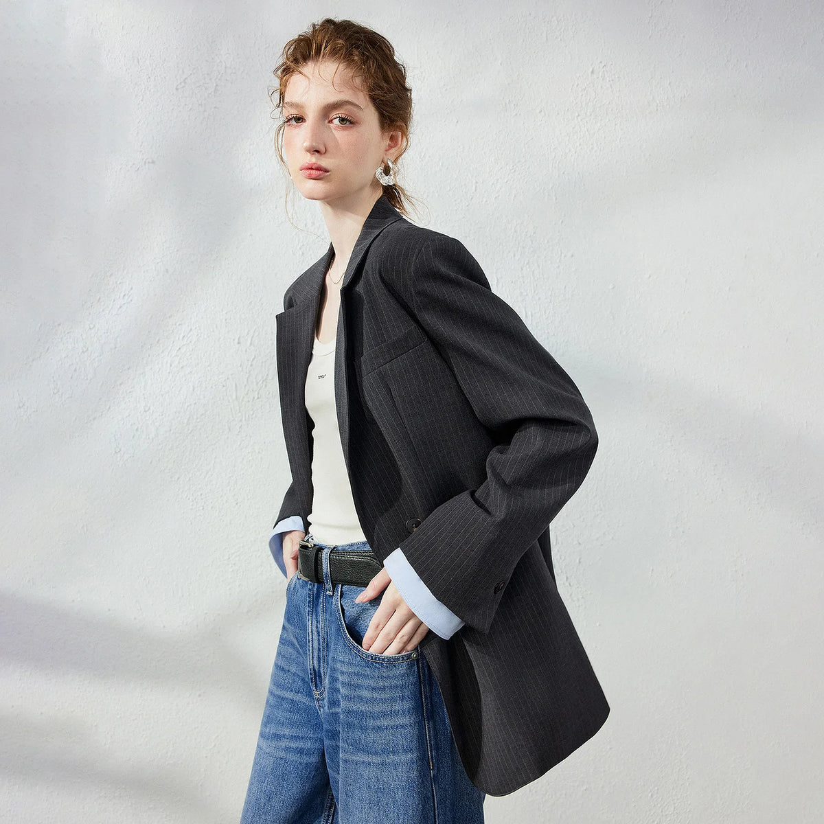 Contrast-Cuff Relaxed Blazer