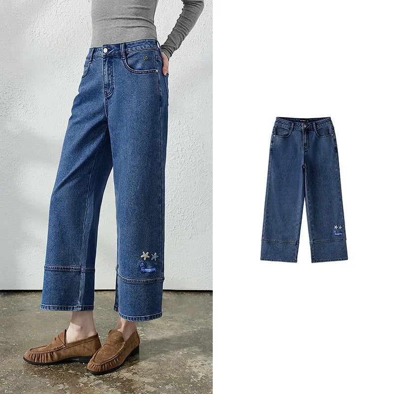 Motif-Detail Cropped Straight-Leg Jeans