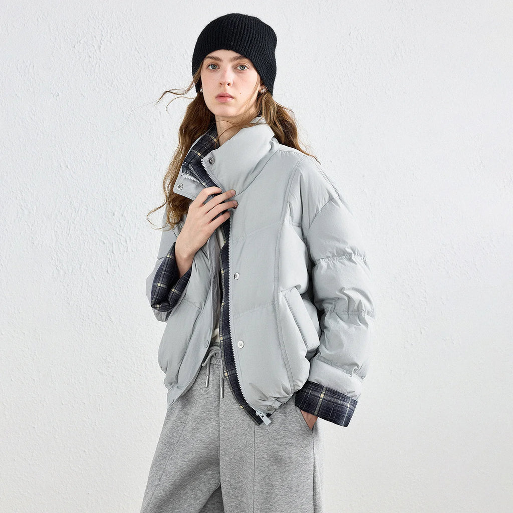 Plaid-Trim Puffer Jacket
