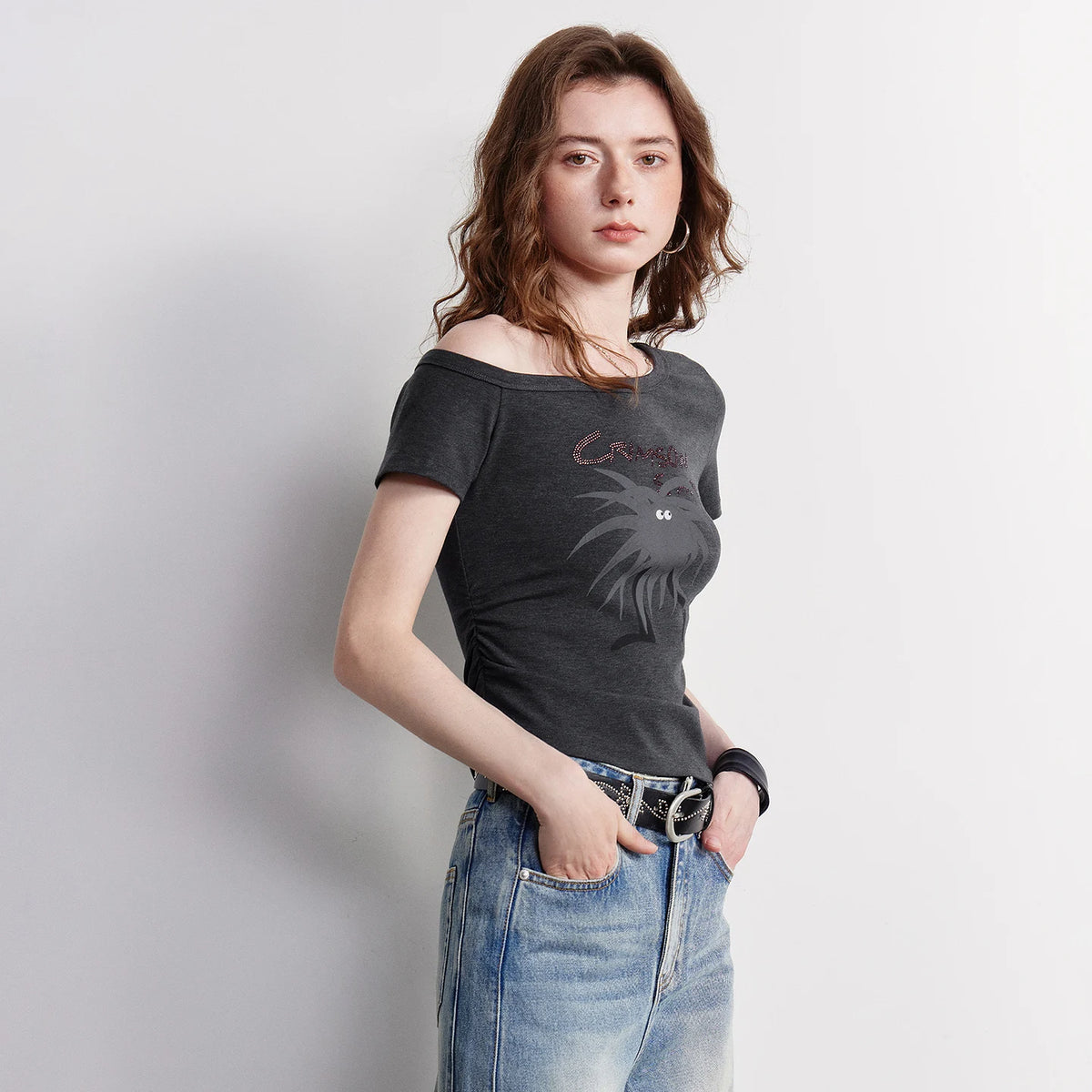 Asymmetric-Neck Graphic Tee