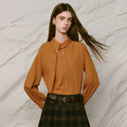Rounded-Collar Long-Sleeve Blouse