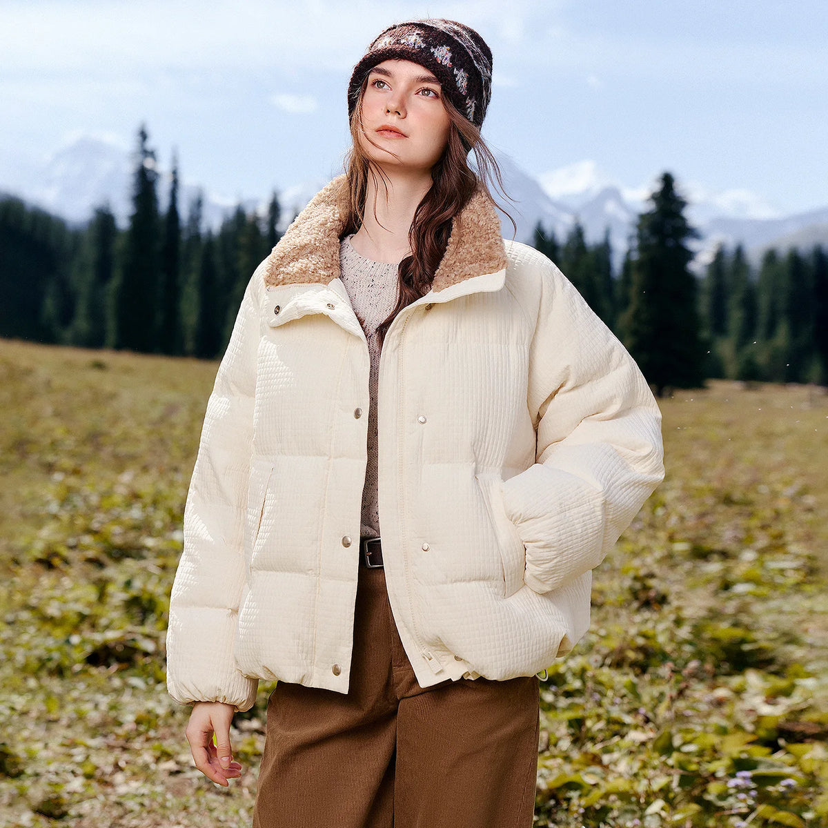 Textured-Collar Puffer Jacket