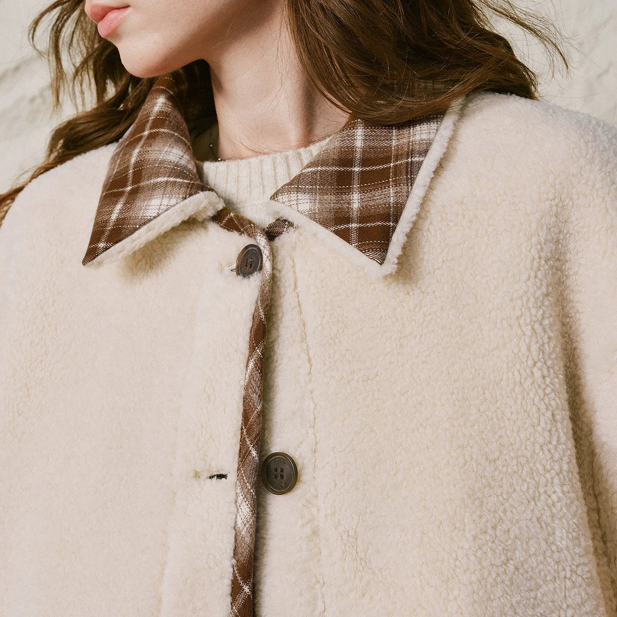 Plaid-Trim Textured Jacket