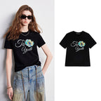 Floral Slogan Crewneck Tee