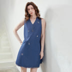 Sea-Motif V-Neck Mini Dress