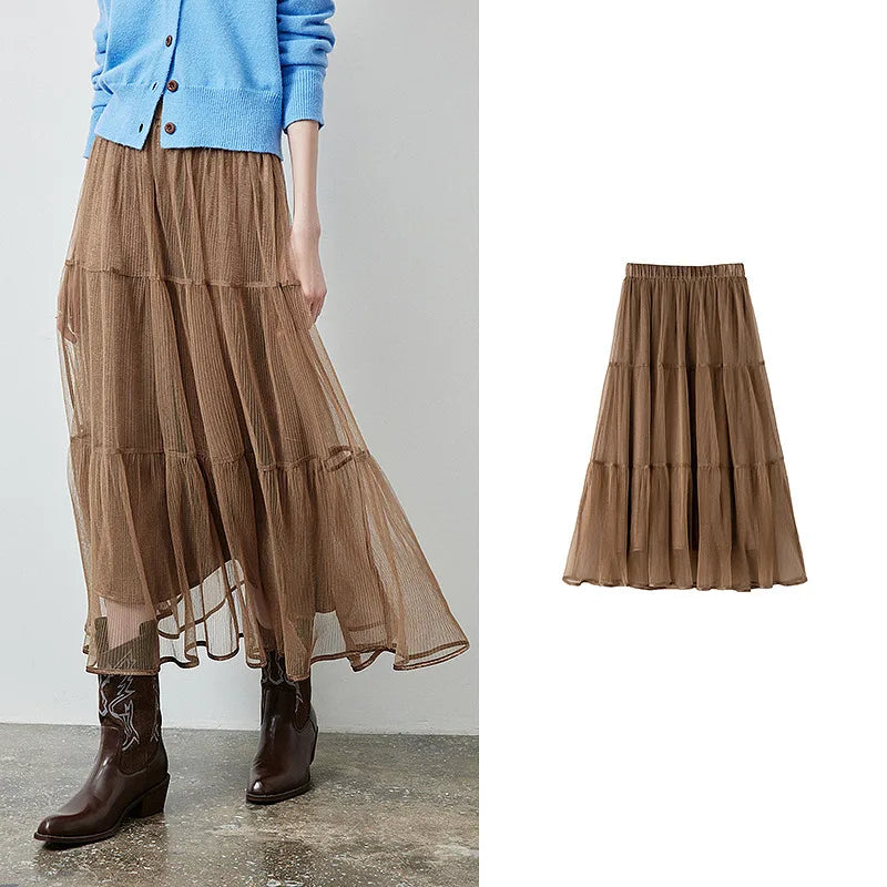 Tiered Sheer Midi Skirt
