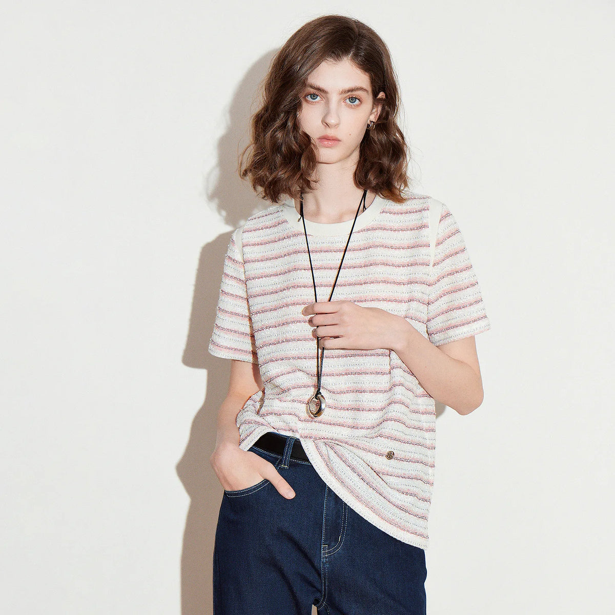 Striped Short-Sleeve Knit Top