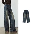 Crackled-Wash Wide-Leg Jeans
