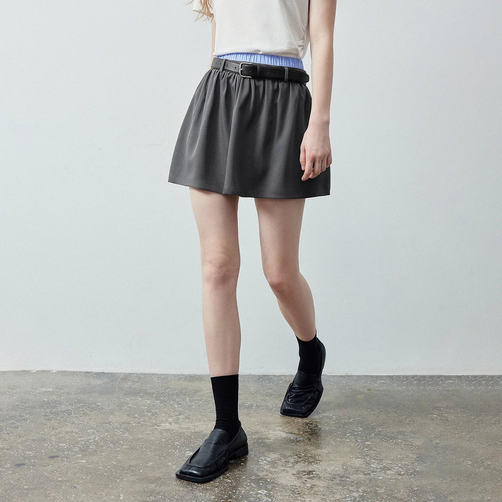 Layered-Waistband Flared Mini Skirt