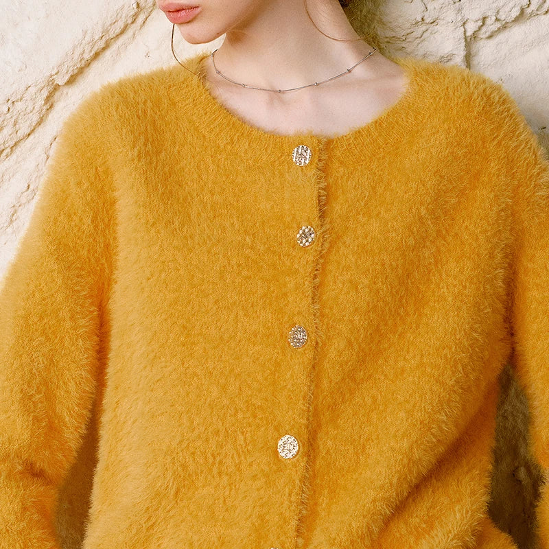 Fuzzy Crewneck Cardigan