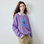Floral Contrast-Collar Sweatshirt